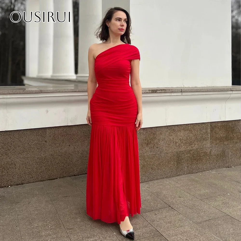 

One Shoulder Pleated Sheath Evening Dresses Ankle Length Chiffon Short Sleeves Customized Party Gowns فساتين السهرة