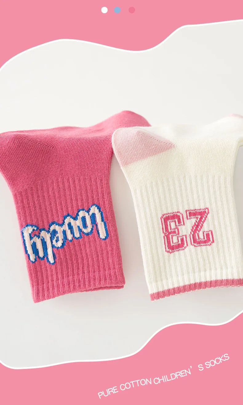 Baumwollsocken, 5 Paar, Kindersocken, Mädchen, Jungen, trendiges Muster, Sport-Crew-Socken, Frühling, Herbst – Detail 3