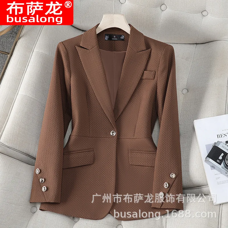 2025New بدلة على الموضة أنيقة المرأة عادية كم طويل سترة المهنية المرأة الرسمية سترة واحدة Workwear8886