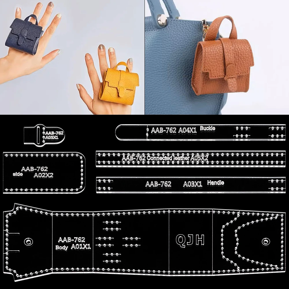 DIY Mini Hanging Bag Stencils, Clear Acrylic Templates of Hand Sewing Leather Super Mini Waist Bags Stencils