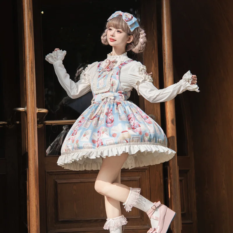 ロリータシャツ女性秋オリジナルデザインハーフハイカラーパフスリーブ甘い無地長袖トップ取り外し可能な袖