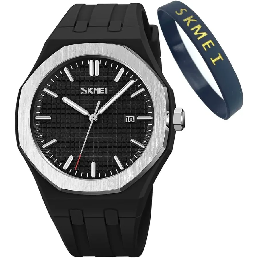 ساعات SKMEI للرجال من السيليكون سهلة القراءة ومقاومة للماء رياضية كاجوال عصرية تناظرية كوارتز لوميوس هدايا الآباء ساعة معصم سوداء