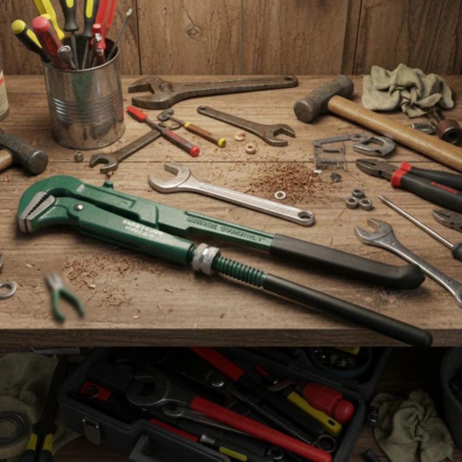 Eagle-Mouth Pipe Wrench Green Metal Body Adjustable Pipe Wrench Hand Tool Corrosion-Resistant Long Handles