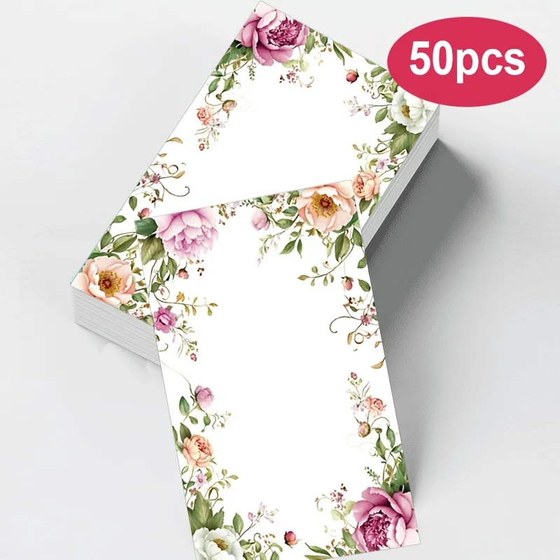 50Pcs Mori Style Floral Border Thank You Cards, Watercolor White Peony Rose Message Cards, Blank for Writing