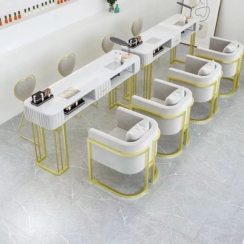 طاولة مانيكير وردية GLASGLOW صالون طاولة أظافر على الطراز الفرنسي الحديث أثاث صالون تجميل زجاج علوي سبا طاولة أظافر بيضاء #3