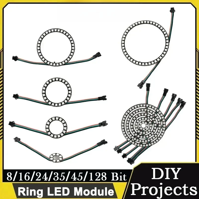 1/2/4PCS WS2812B LED Ring Module DC5V Addressable RGB 8 16 24 35 45 128 Bits Programmable Full Color Light For Arduino Pi