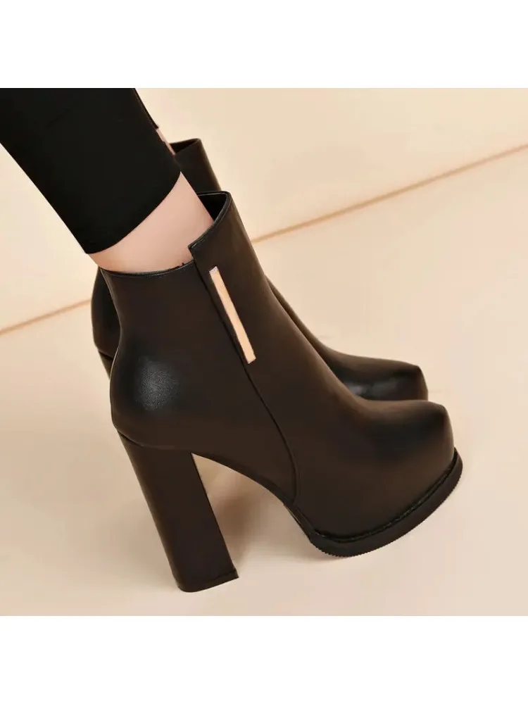 2021 Women Ankle Boots dropshipping Autumn  Women High Heels Boots Platform Sexy Ladies Black Pumps Boots Shoes