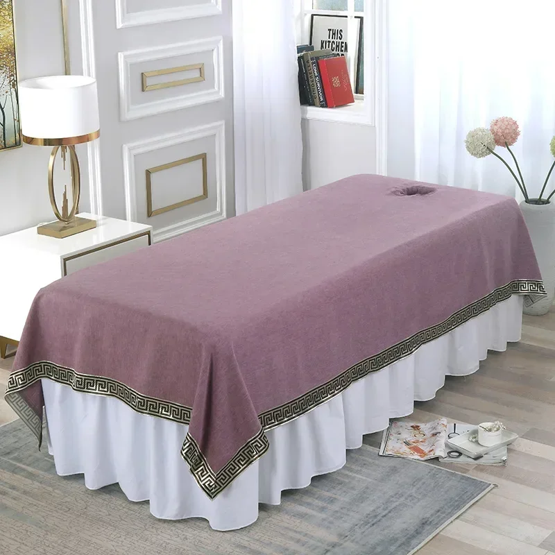 Luxury Cotton Linen Beauty Salon Bed Sheets Anti-slip SPA Massage Club Bed Table Cover Bedspread Soft Salon Sheets With/no Hole