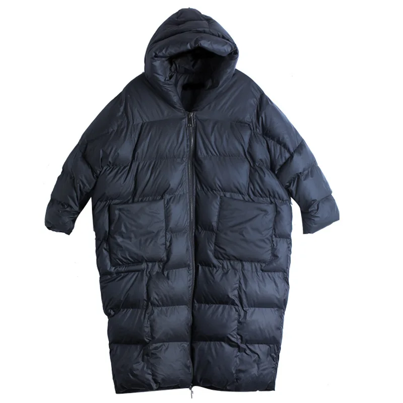 

Loose Bf Style Workwear Over-Knee Thick Cotton Jacket Women Pure Color Hooded Warm Outerwear for Winte and Spring