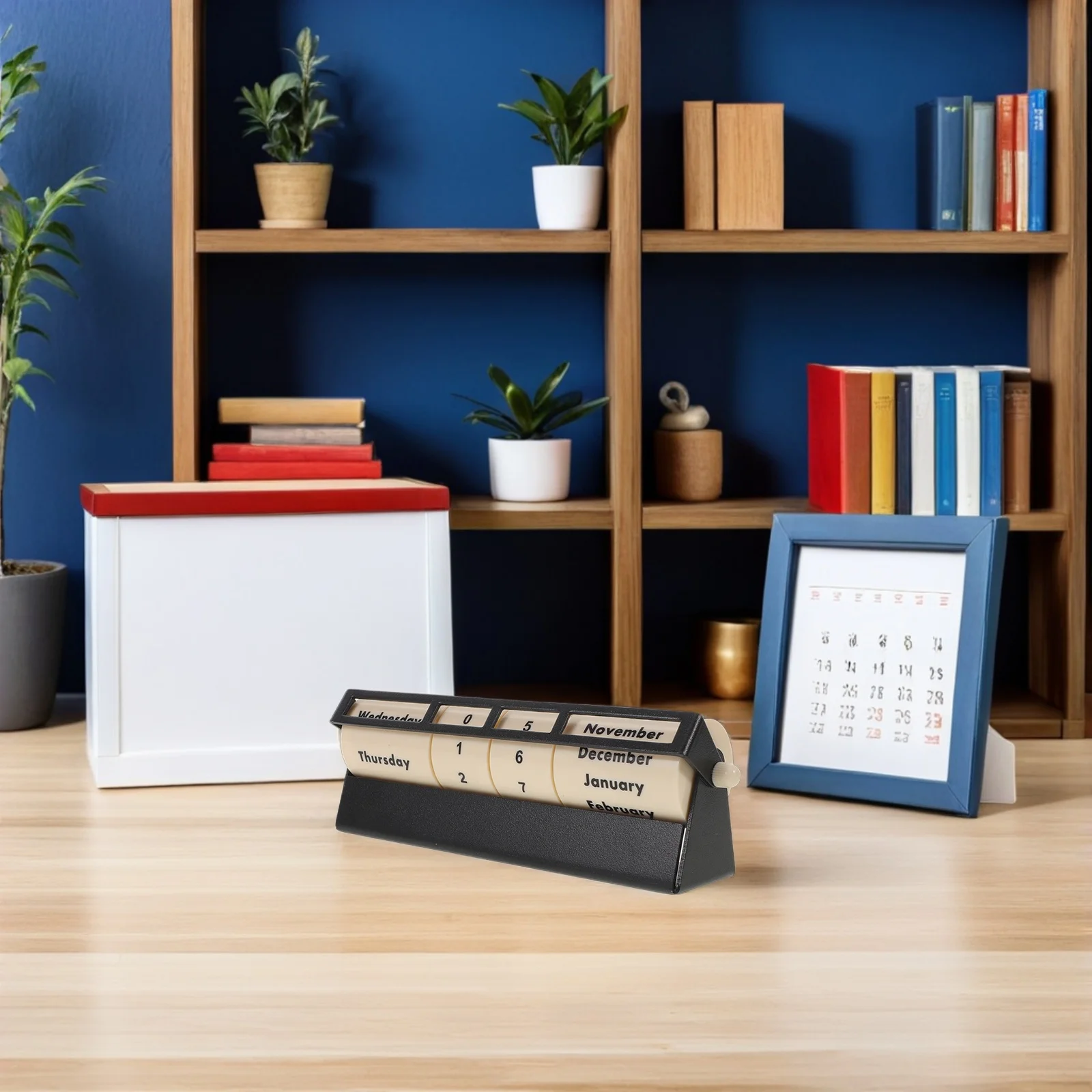 Rollender ewiger Kalender, manueller drehbarer Tischkalender, wiederverwendbare Metall-Tischplatte, dekorative Datumsanzeige für Büro, Zuhause, Studium