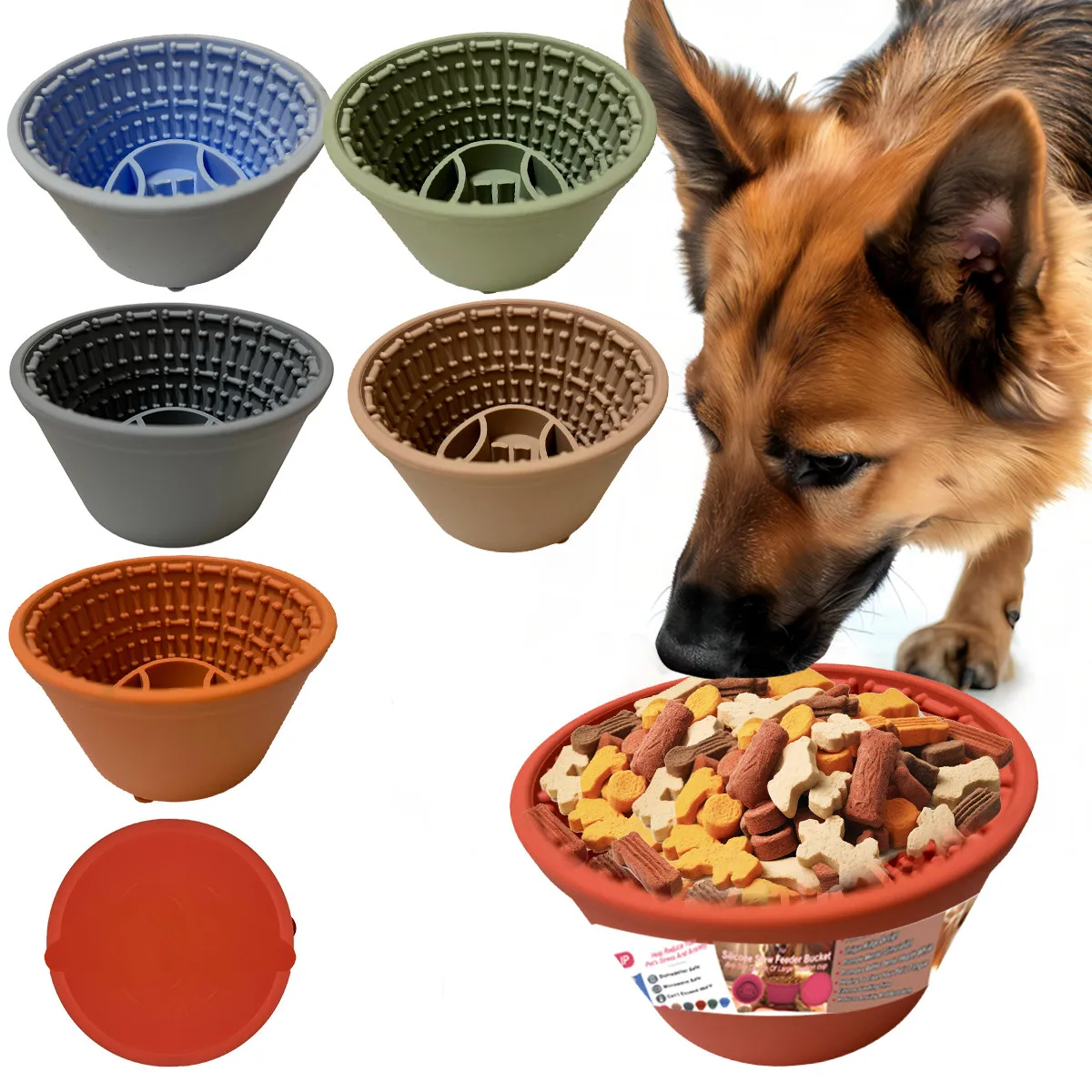 Pet Silicone Slow Food Bucket Slow Food Bowl Multi functional Food Divider Anti flipping and Anti choking Dog Cat Bowl