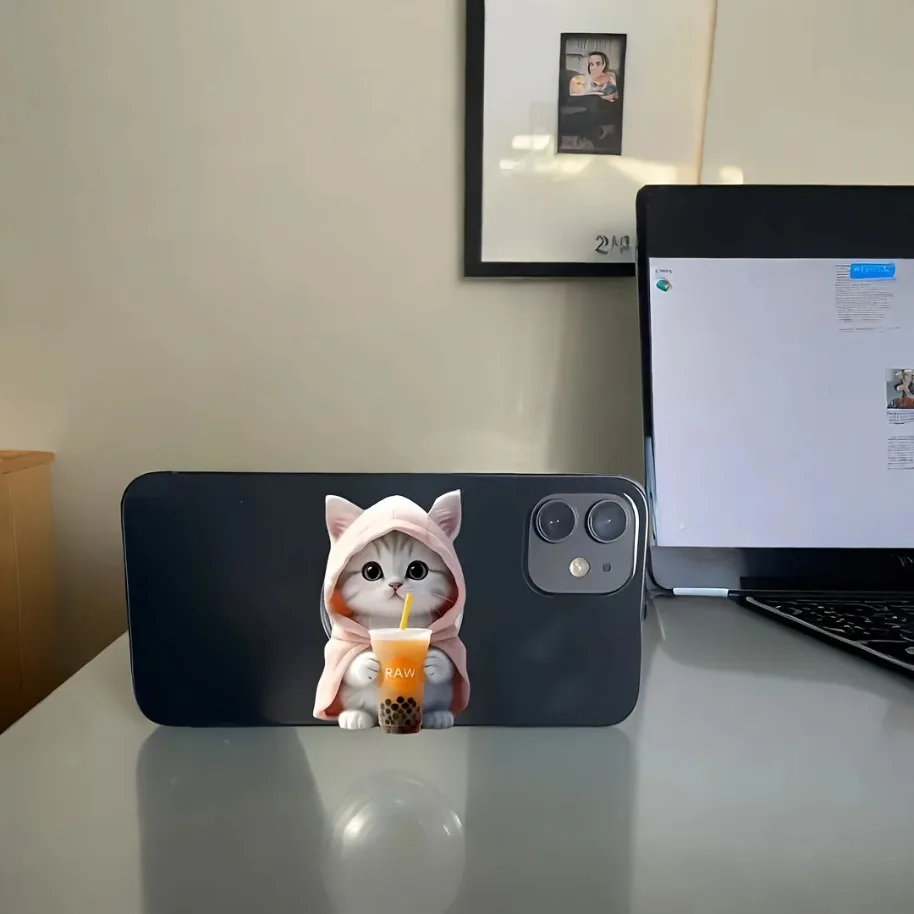 1pc mignon bulle thé chat support de téléphone pour iPhone 17-12 acrylique Portable support Mobile extensible pliant poignée support anneau doigt