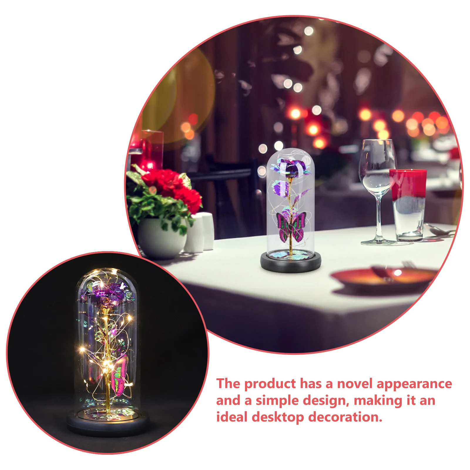 

Preserved Rose in Glass Dome Valentine's Day Adornment Eternal Flower Cover Decor