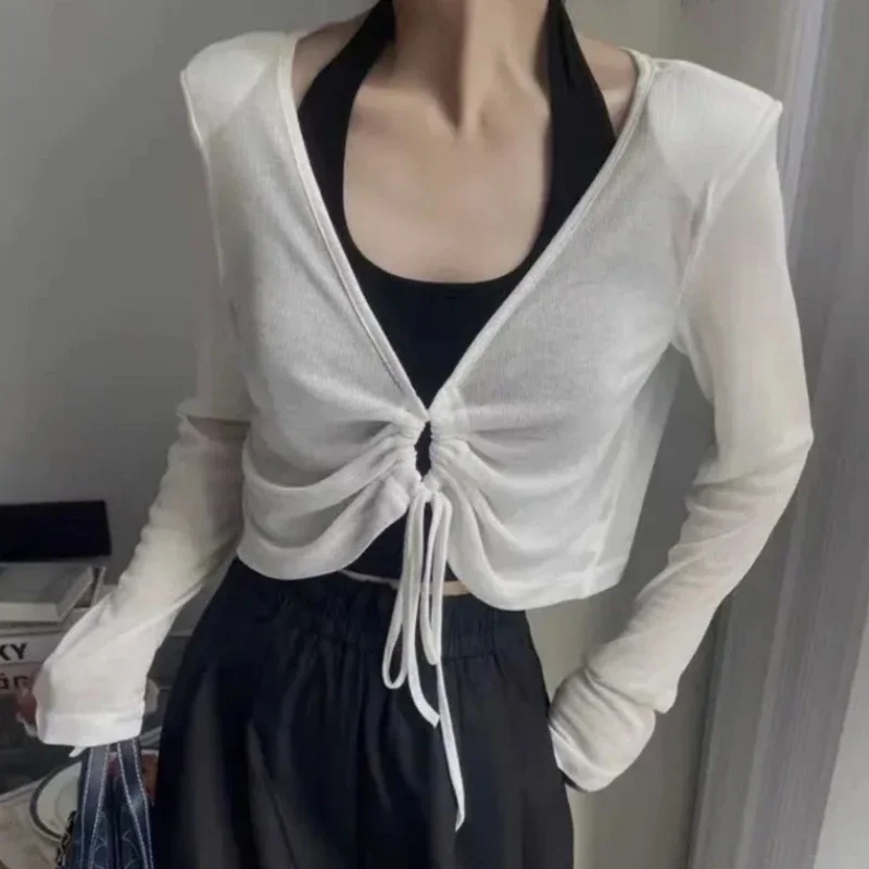 تي شيرت تانك مجموعات النساء أزياء مثير بسيط كل مباراة الترفيه الصيف الشمس واقية تصميم اليومية الكورية نمط Shiring السيدات أنيقة