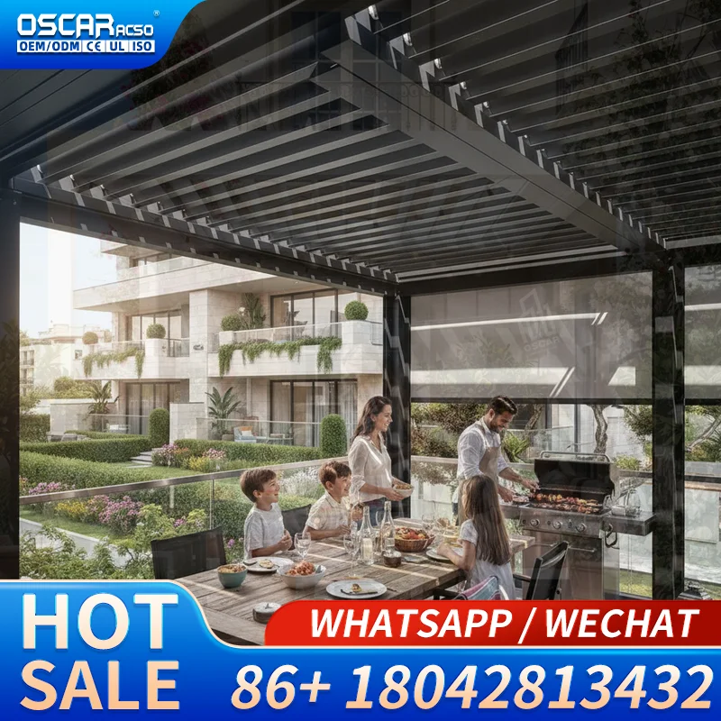 Waterproof Outdoor Gazebo with Motorized Louvered Roof Steel  for Villa Sunshading in Outdoor Backyard Garden Pergola