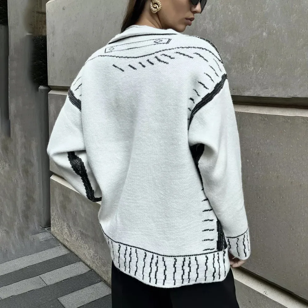 秋のジャカードニットカーディガンルーズ V ネックジャケットシングルブレストセーター長袖コートカジュアル原宿レディーストップス