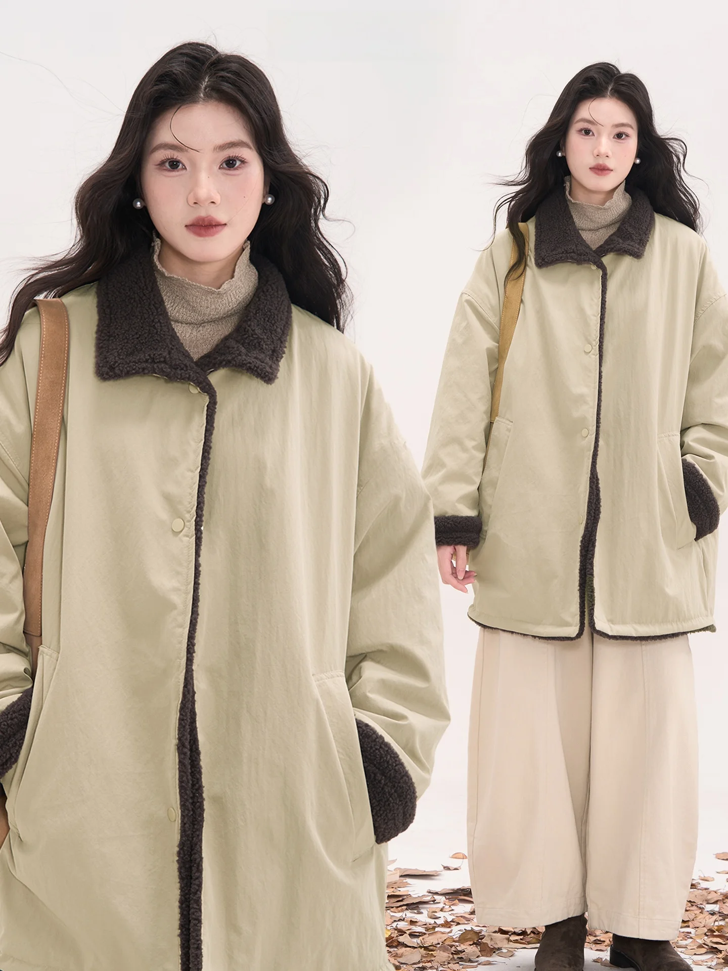 

Heme Women's Long Thiened Lamb Fur Jaet Mid-Length Outerwear Cotton Padded Coat Simple Sle Loose Fit Online Exclusive