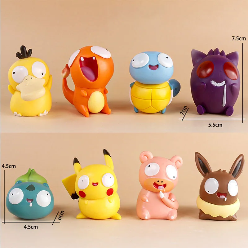 8Pcs/set Pokemon Silly Kawaii Big Eye Pikachu Bulbasaur Funny Action Figure Cute Charmander Toy Festival Holiday Gift for Kids