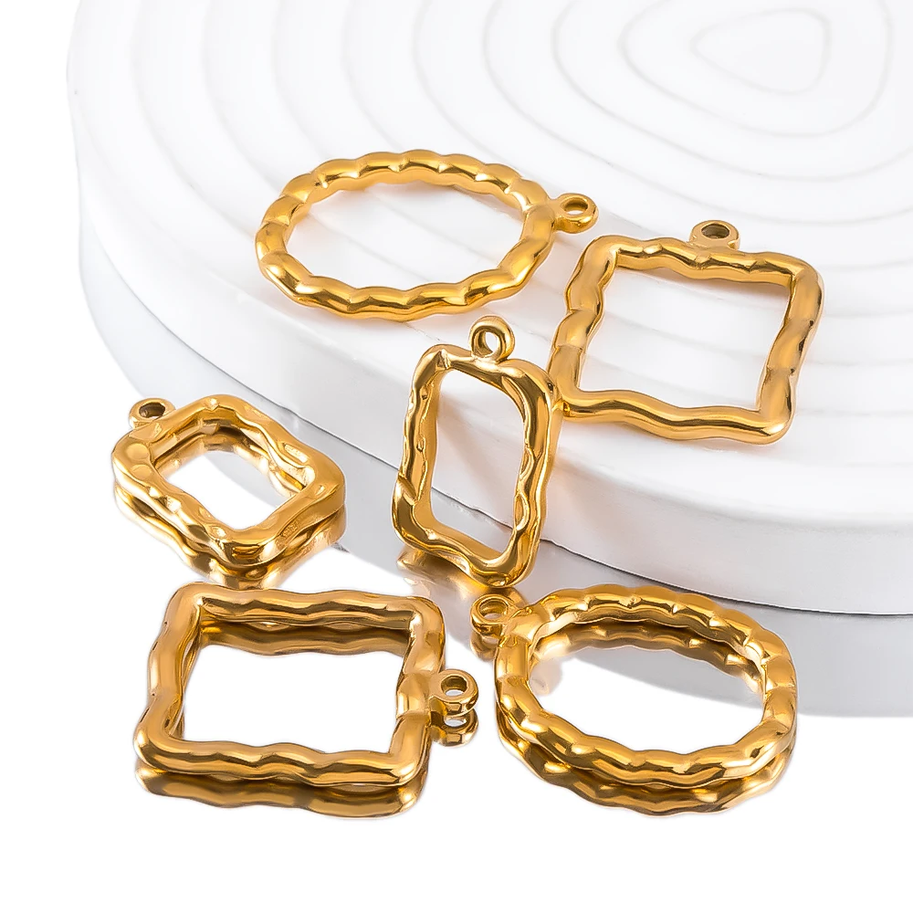 

2pcs Geometric Figure Hollow Ring Stainless Steel Charm Pendant Minimalist Style For DIY Necklace Earrings Accessories Materials