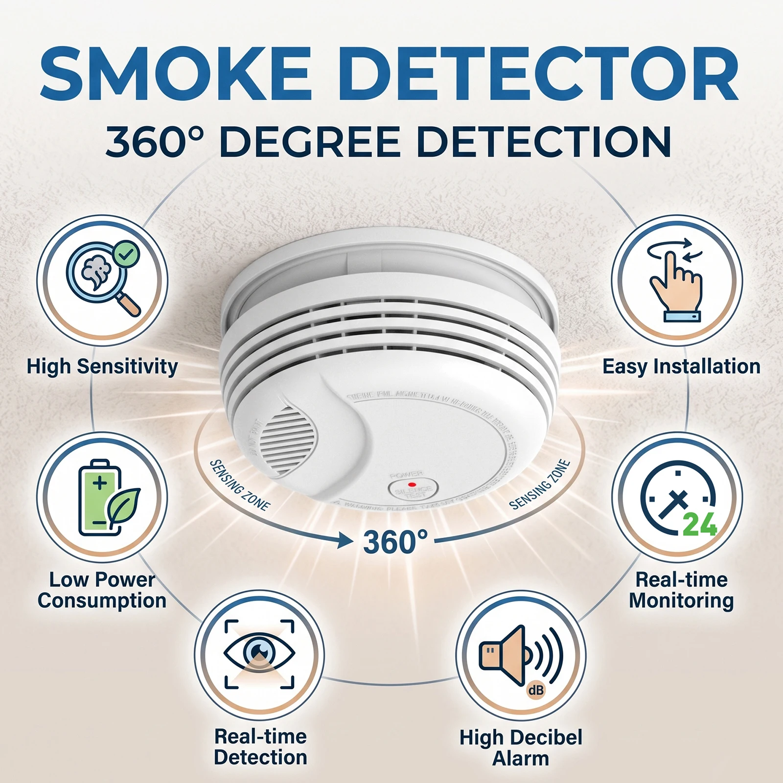 10-Year Sensor Lifespan Smoke Detector Home Security Protection Sensor 85dB For Garage Living Room Hallway Fire Smoke Alarm