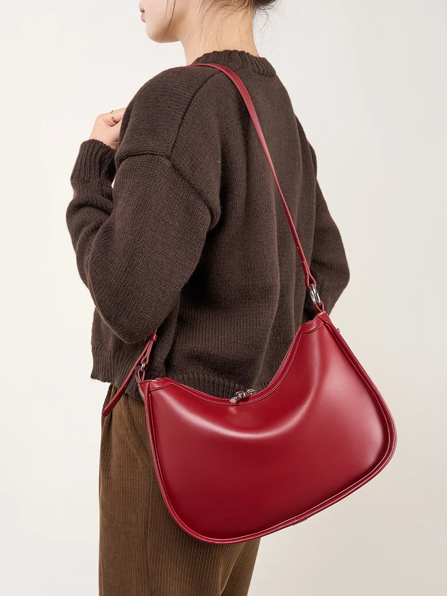 100% Genuine Leather Women Crescent Bag Handbag Luxury Women 2025 New Simple High Quality Shoulder Crossbody Bag Commuter