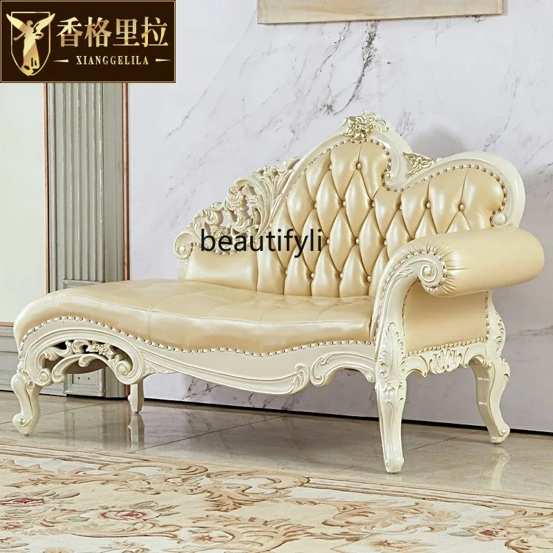

A38 American living room solid wood carving flower leather sofa chair bedroom beauty couch small apartment leather recliner