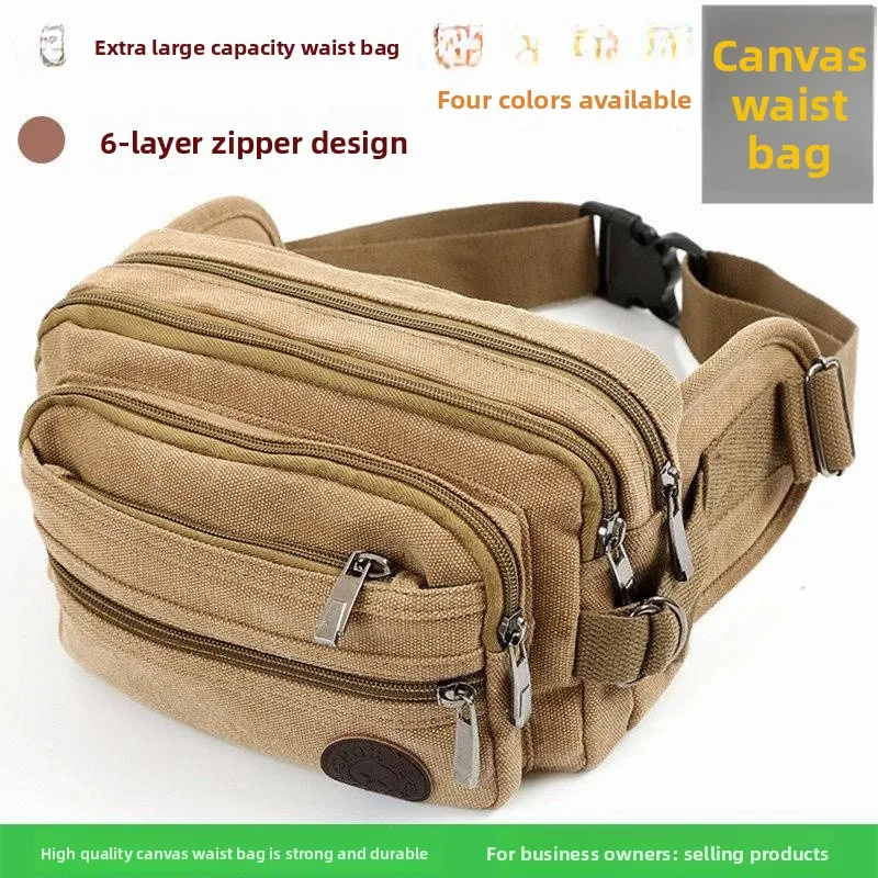

Multilayer Casual Canvas Waist Bag ex Large Capaci Busin Caier Multifunctional Wearable Sports Outdoor Gear