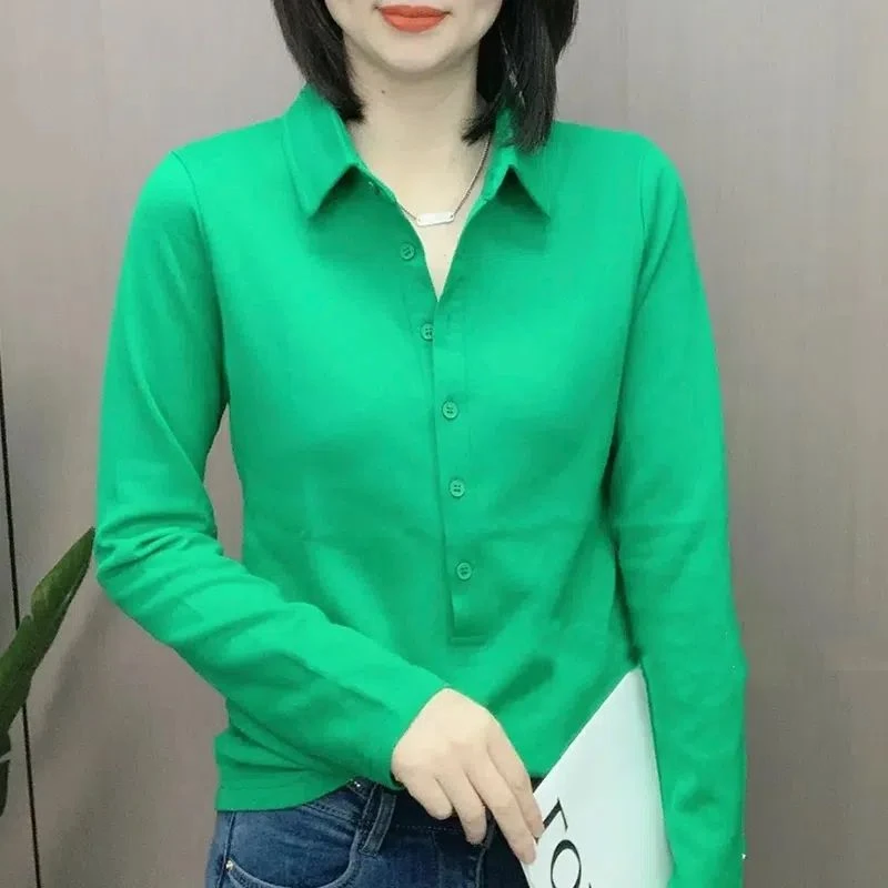 Casual Lange Sve Ne irt 2024 Lente Herfst Nieuwe Sle Koreaanse Faion Veelzijdige Afslanken Trendy T-shirt Casual irt