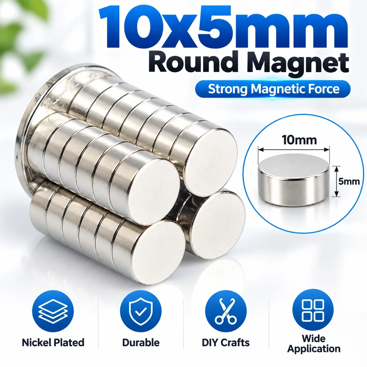 10/20/50Pcs 10x5mm Round Disc Magnets Heavy Duty Fridge Magnets For Metal Tools Heavy Photos Office Kitchen Home