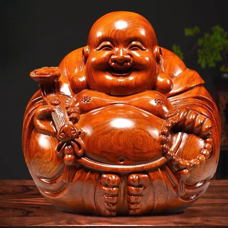 

Cz rosewood carved maitreya buddha statue solid wood ornament - always smiling, big-bellied buddha - car, home