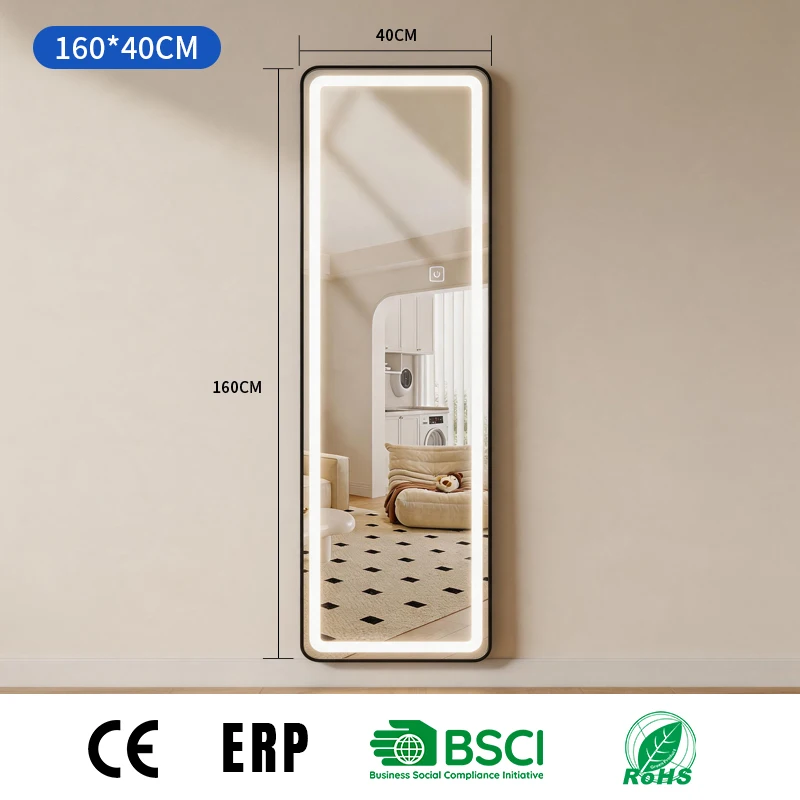 Smart MirrorJoystar LED Fitting Room Mirror 40x160cm Front-lit Full Length Dressing Mirror Modern Design Freestanding Touch Swit