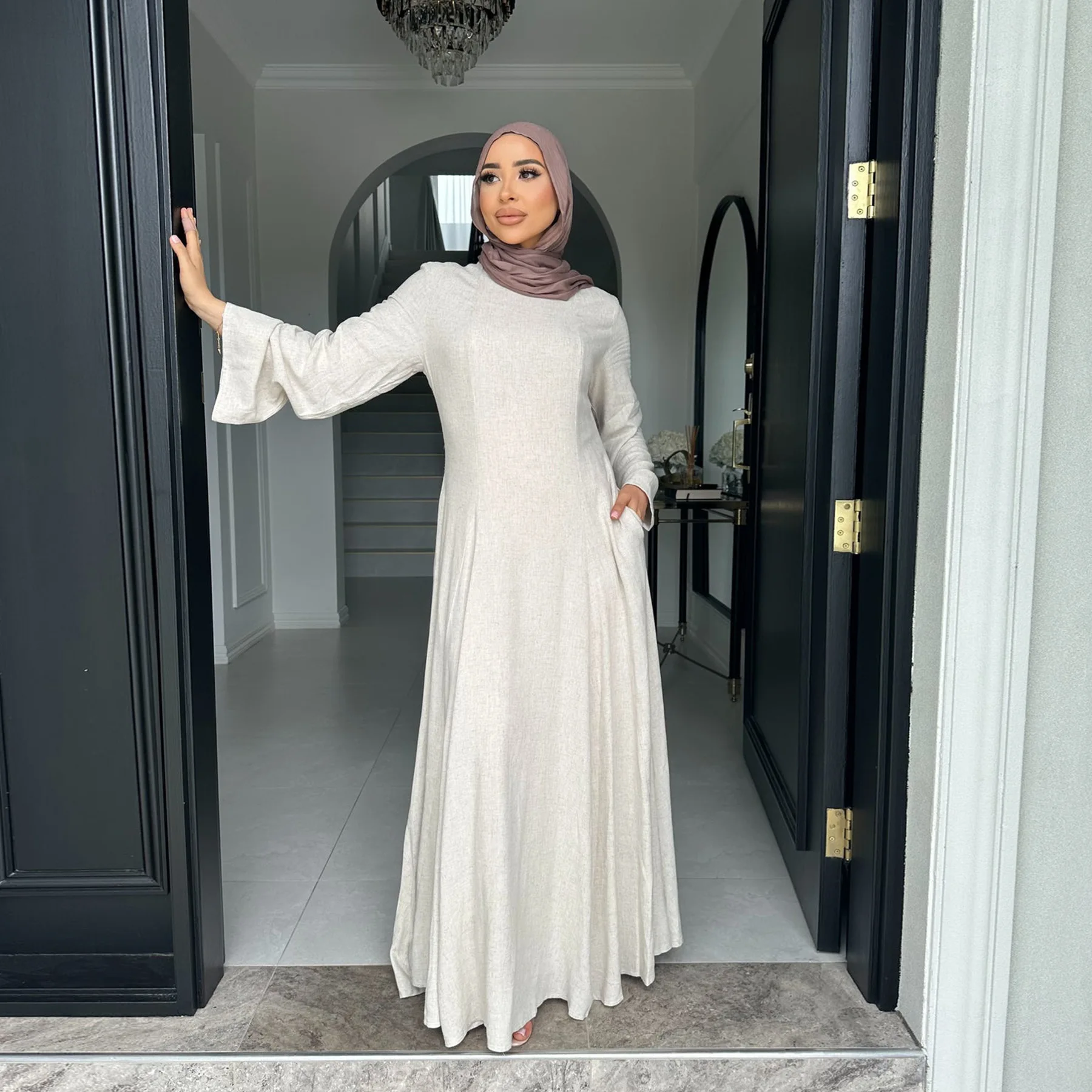 long maxi dress with split Sloane High Split Plunge Neck Maxi Dress in White main image 0