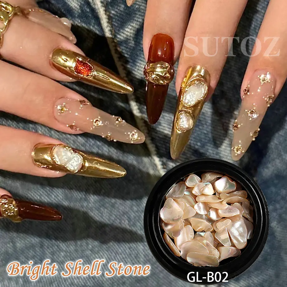 Vintage Nails Decoration Set Glossy Shell Stone Golden Mirror Powder Luxurious Rhinestones Gorgeous Manicure Accessories #GL-725