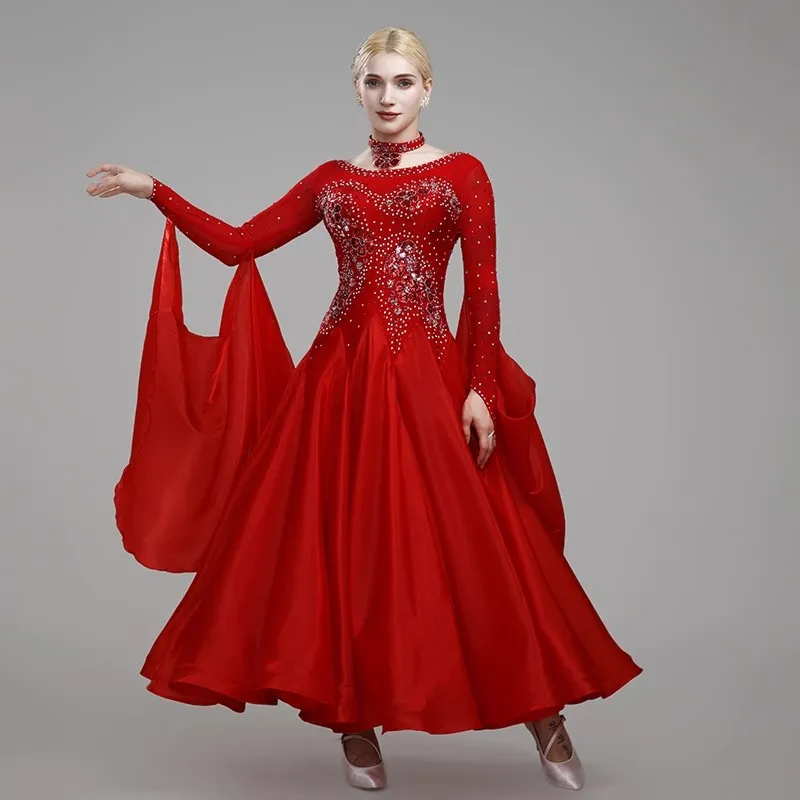 

2026 New Waltz Dresses for Women Ballroom Dance Dress Clothes Big Swing Standard Long Sleeve Tango Party Modern Dance Costumes