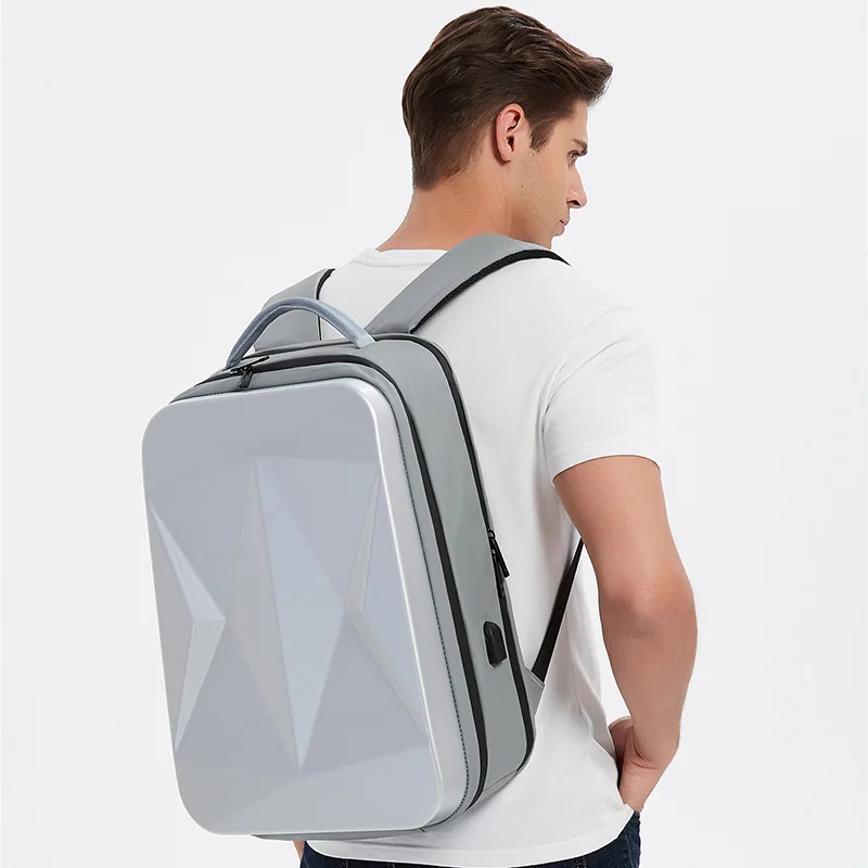 Mochila de concha dura para hombre, bolsa para portátil de negocios de gran capacidad con puerto USB, diseño de rombos, bolsa escolar para estudiantes universitarios de moda