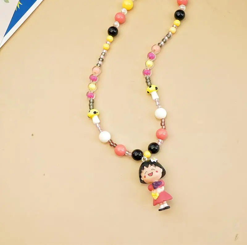 Kawaii Anime Cartoon Chibi Maruko Chan Colorful Beaded Necklace Decoration Girl\'s Birthday Creative Peripherals Gift Jewelry