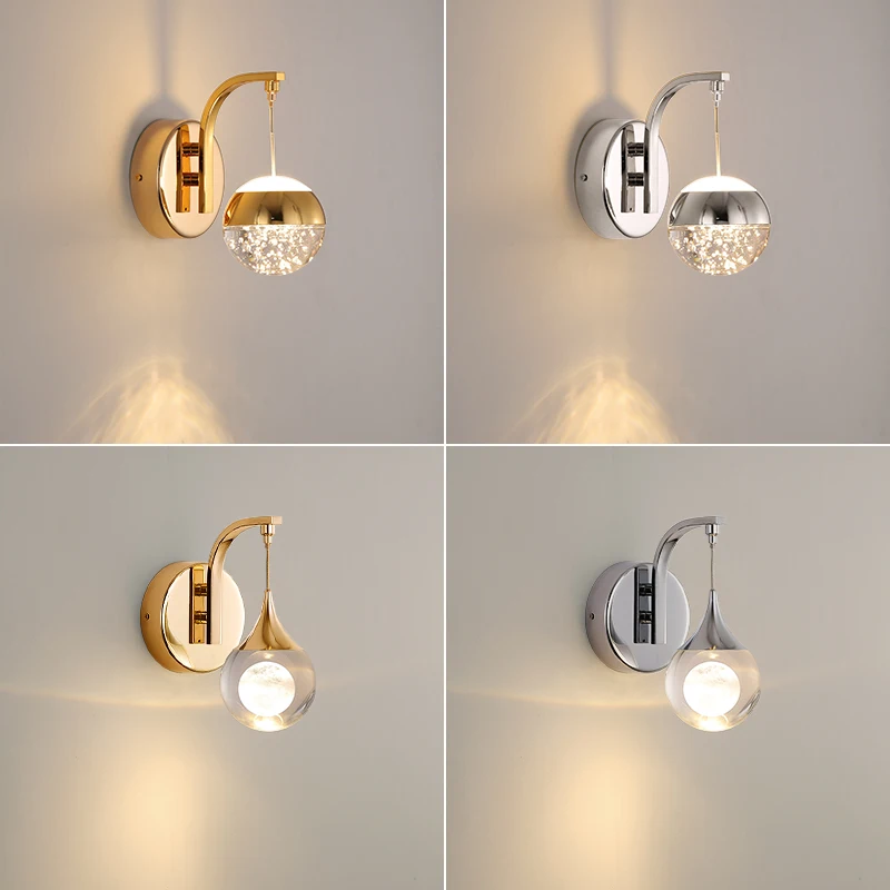 Phòng Ngủ Đèn Tường Pha Lê Vàng Chrome Led Tường Phòng Khách Sconce Thiết Kế Đơn Giản Màu Bạc Dán Tường Phòng Tắm Hành Lang Bong Bóng Bóng