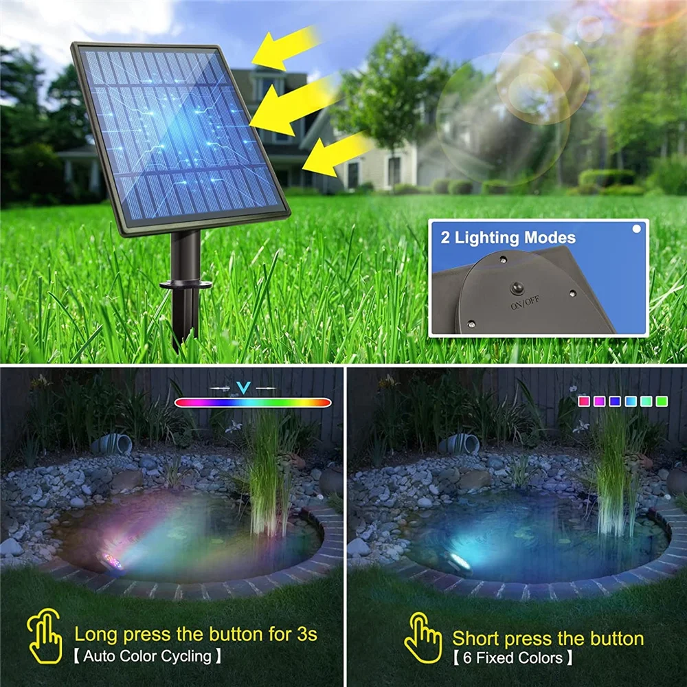 Imagem -02 - Impermeável Rgb Submersível Round Solar Pool Lights Underwater Pond Lights Lâmpada Led para Aquário Tanque Jardim Fonte Ip68