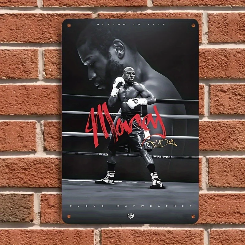 Vintage Boxing Wall Art Decor -  Metal Sign with Red & Black Athlete Design, Durable Iron for Home, Office, Bar, Cafe, Garage