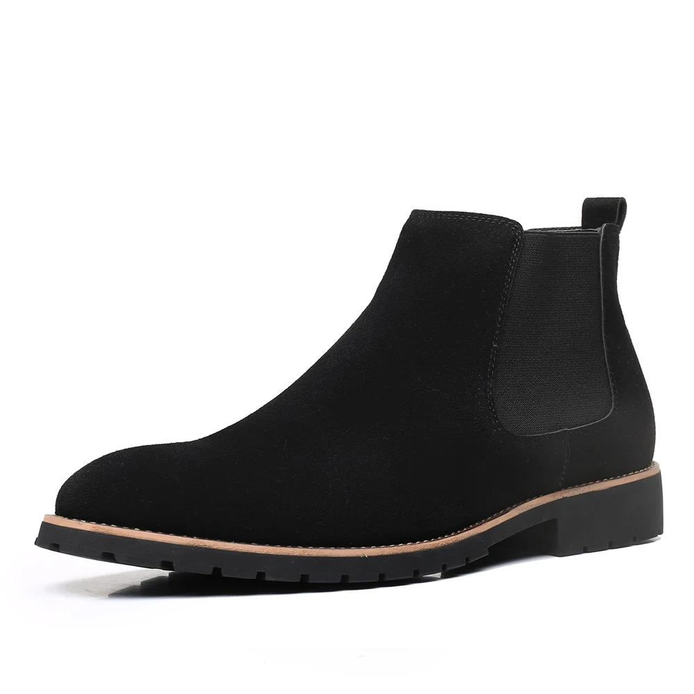 Suede Chelsea Boots Men Dress Ankle Knight Boots Man Black Half Shoe Slip on Simple Business Shoe Formal Leather Botas De Hombre