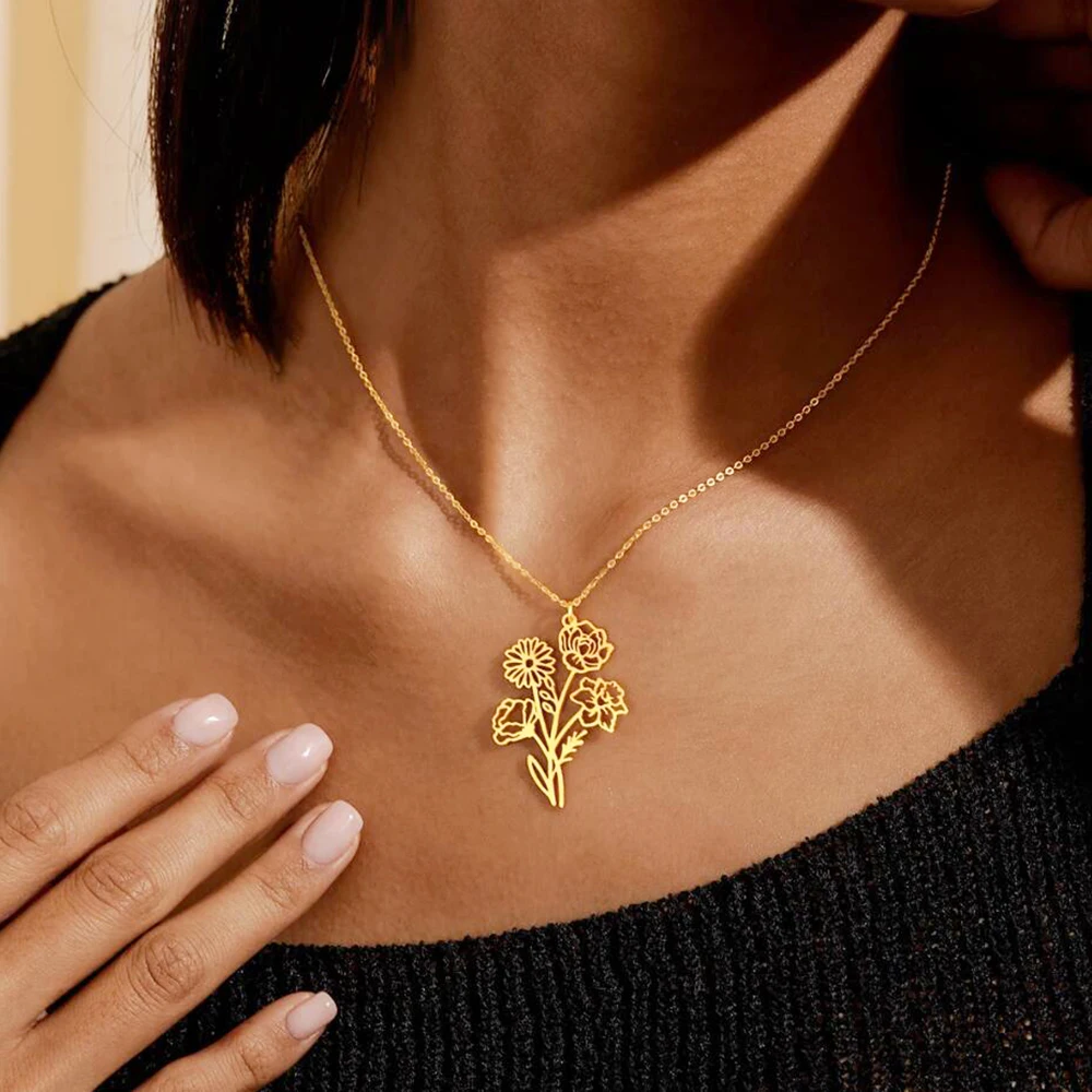 

Персонализированное ожерелье с цветком на 12 месяцев, водонепроницаемая подвеска с цветочной комбинацией из нержавеющей стали для романтической пары, рождественский подарок