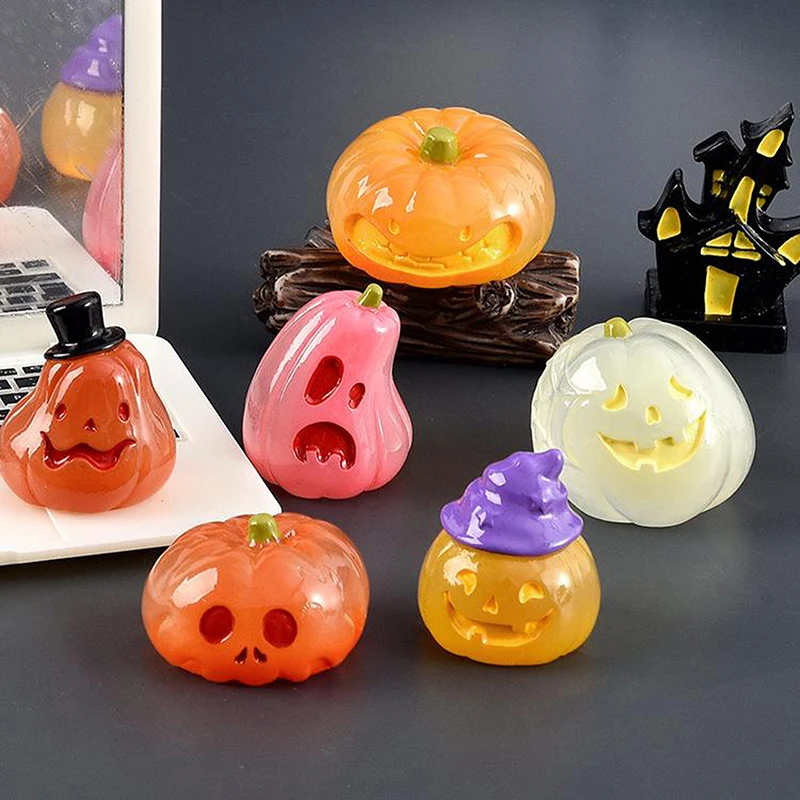 Cute Halloween Luminous Pumpkin Desktop Ornament Car Home Decor Room Decor Landscape Craft The Dollhouse Ornaments Accessories