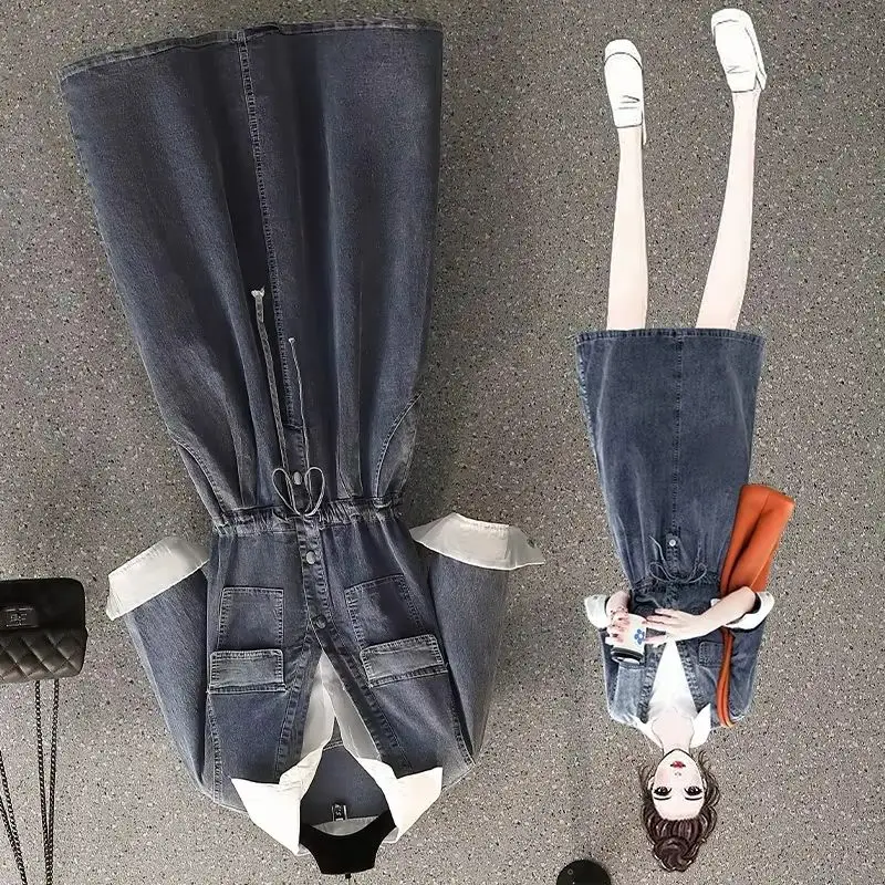 

Женское джинсовое платье большого размера 2026 года: новая летняя модная модель с эффектом двухслойности и длинной юбкой