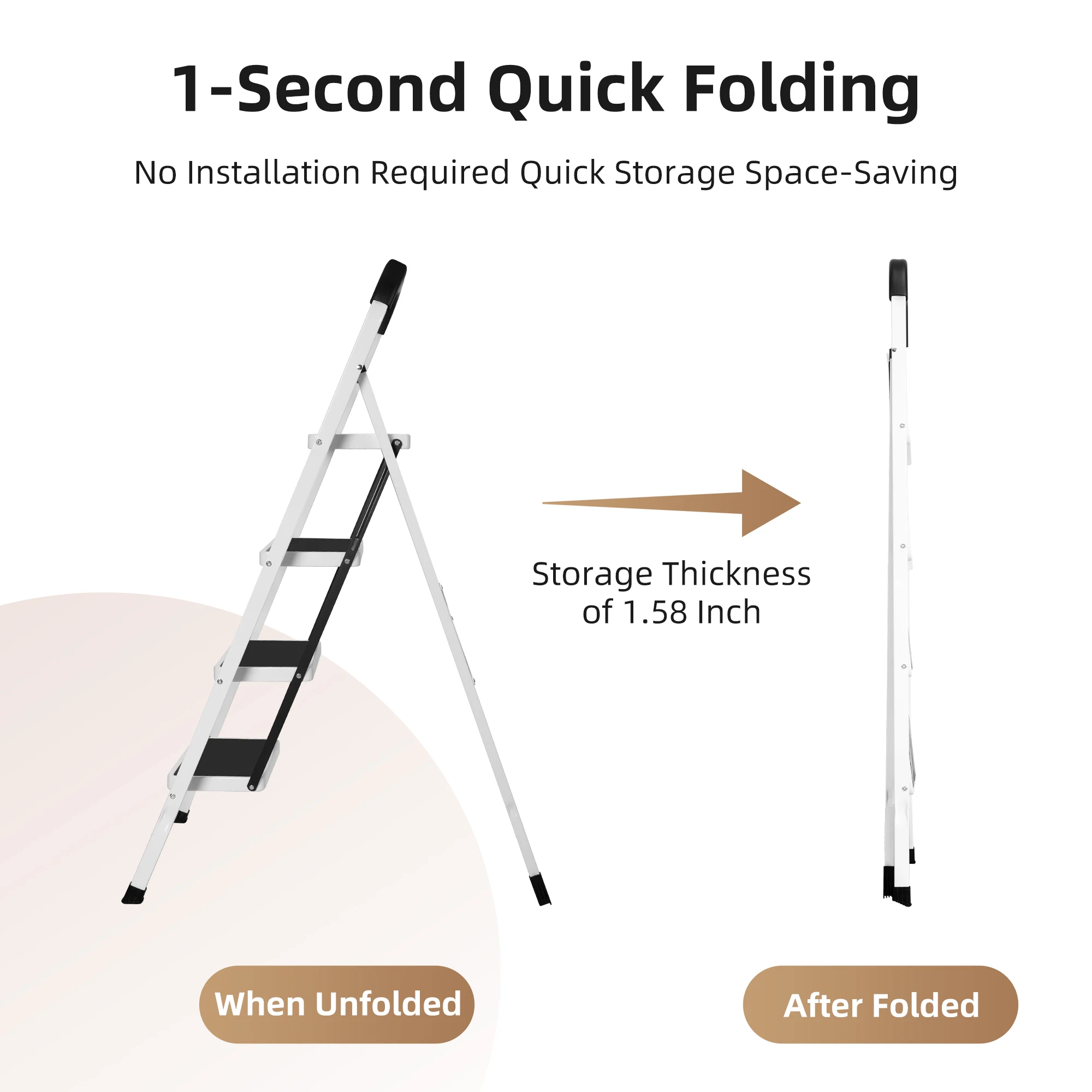 سلم Deli ذو 4 خطوات قابل للطي، مقعد محمول خفيف الوزن مع قبضة يد، سعة 330 رطل للخزانة والمطبخ والمكتب والمنزل