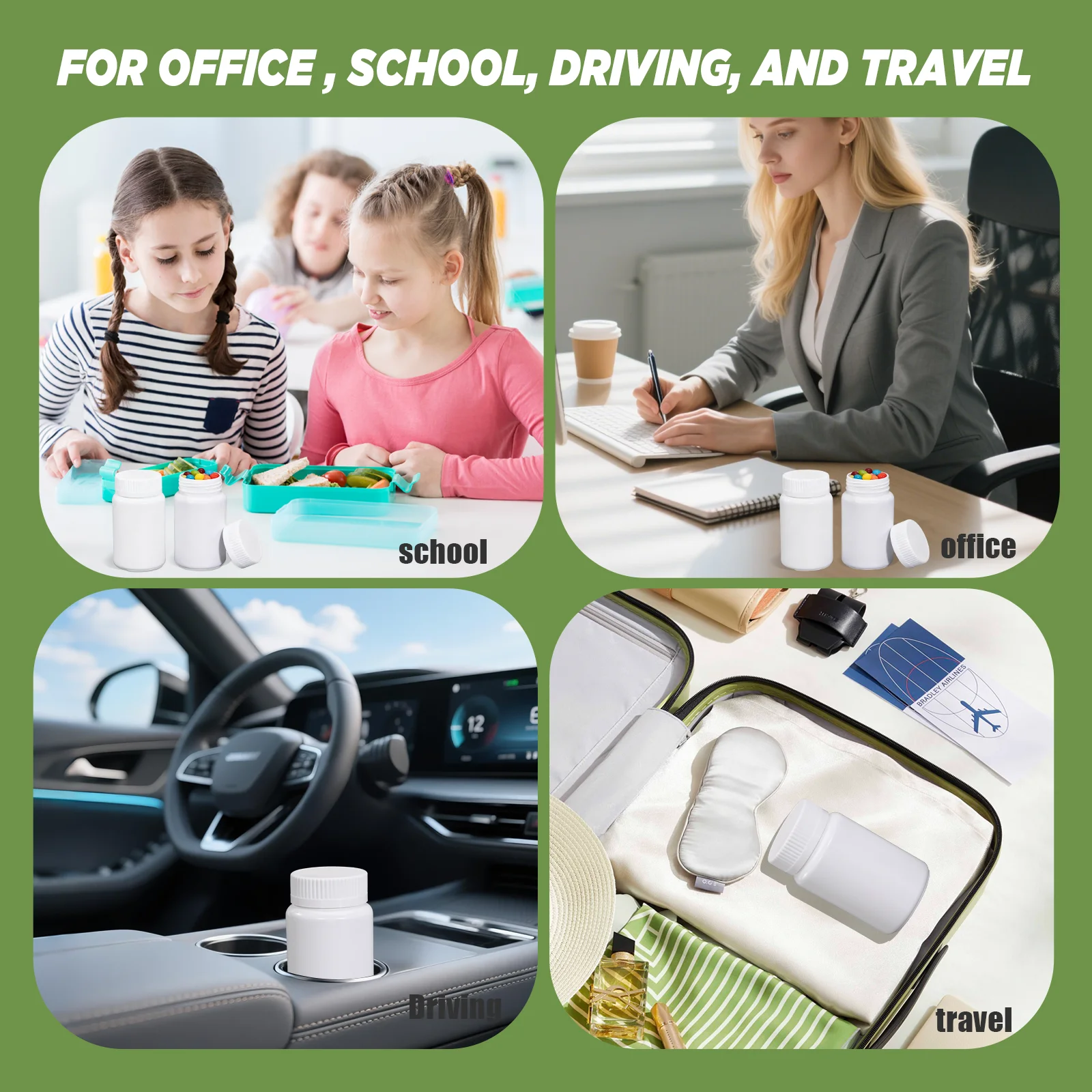 20 قطعة الغذاء الصف زجاجة بلاستيكية مستديرة الطب كبسولة حبة الحاويات 20 مللي ، 30 مللي ، 40 مللي ، 50 مللي ، 70 مللي ، 100 مللي ، 150 مللي ، 200 مللي مع ملصقات #5