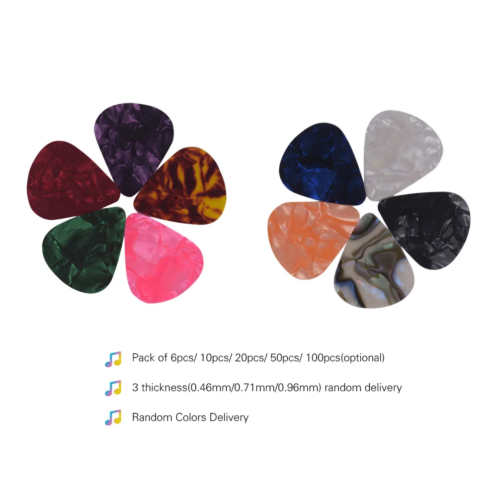 Colorful Celluloid Guitar Picks for Bass Electric Acoustic Guitars (Colors & Thickness 0.46mm/0.71mm/0.96mm Random Delivery)