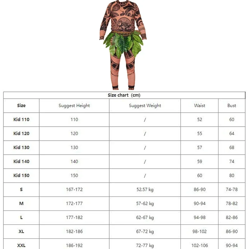 A Cosplay Moana Maui Tattoo T Shirt/Pants Halloween Adult Mens Women Cosplay Costumes Novelty Father And Son RolePlay Outfit Gif