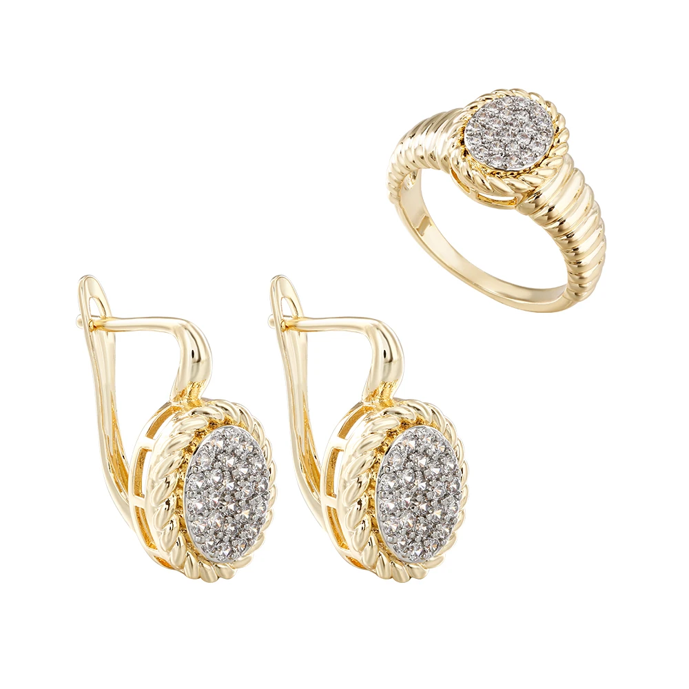 Ovale Ohrringe und Ring mit Diamantenbesatz, verkupfert, 14K vergoldet, modischer Schmuck, vielseitige Accessoires für den täglichen Gebrauch. – Detail 9