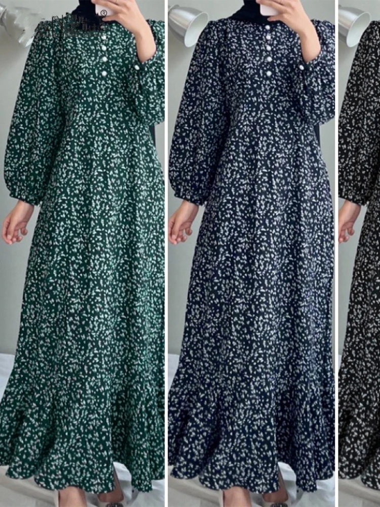 Eid Muslim Dress for Women Floral Ramadan Long Dresses Abaya Morocco Abayas Kaftan Islam Dubai Arab Modest Long Robe 2024