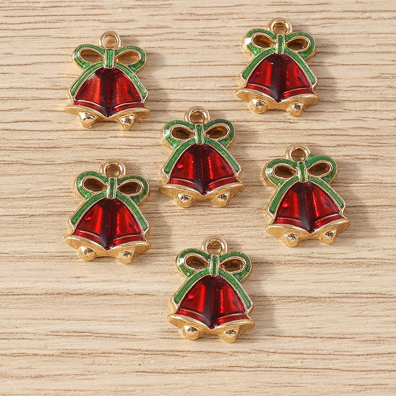 10pcs 13x16mm Cute Enamel Christmas Bell Charms Pendants for Jewelry Making Earrings Necklace Bracelets DIY Crafts Accessories